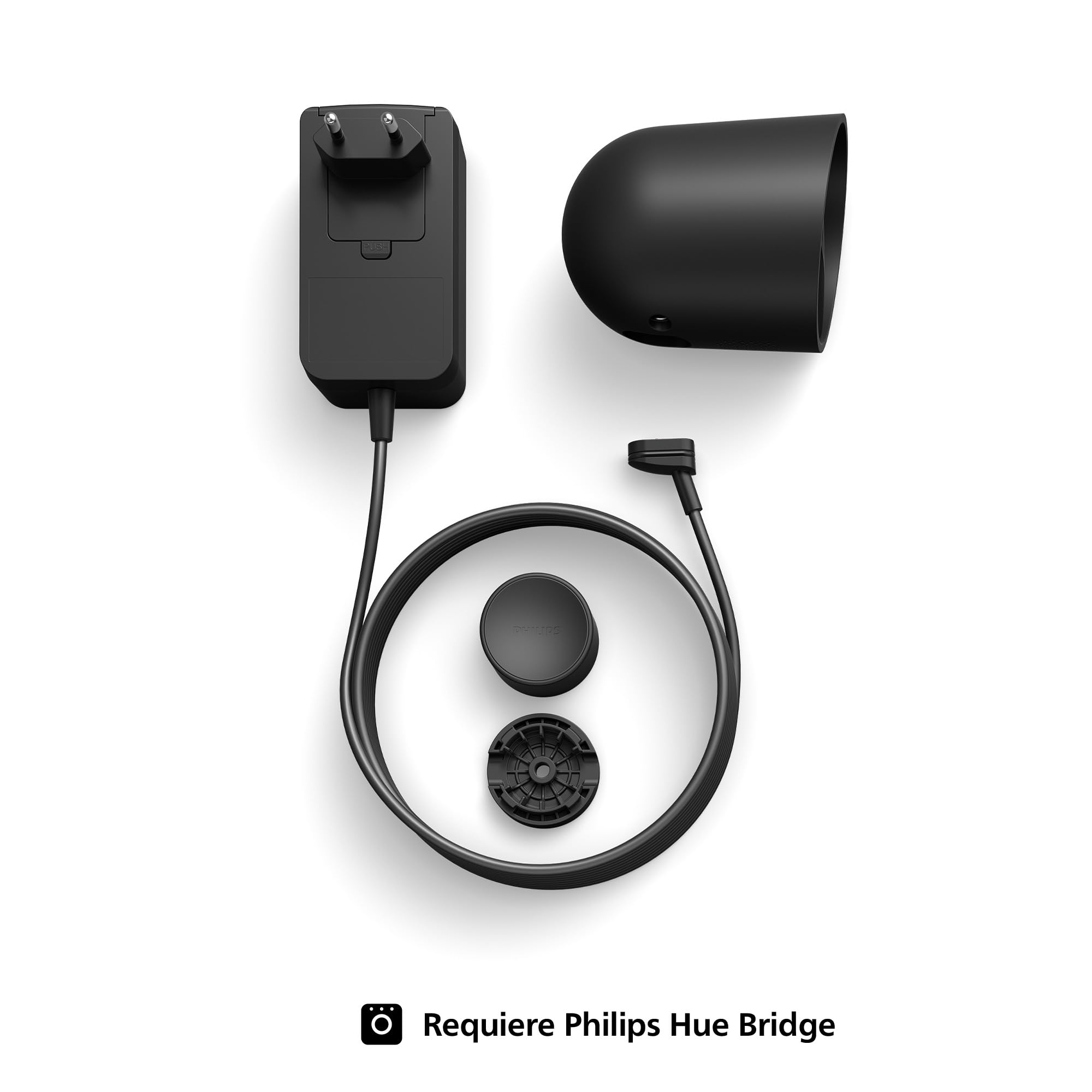 Philips Hue Secure Cámara de Video Vigilancia Inteligente para Exteriores o Interiores, Versión con Cable, Full HD Video, Control de Vigilancia y Luz Inteligente con Solo una App, Negro