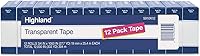 Highland Clear Transparent Tape 3/4" x 1000" 1" Core, 12-Pack for Office Mending & Packaging (5910K12)