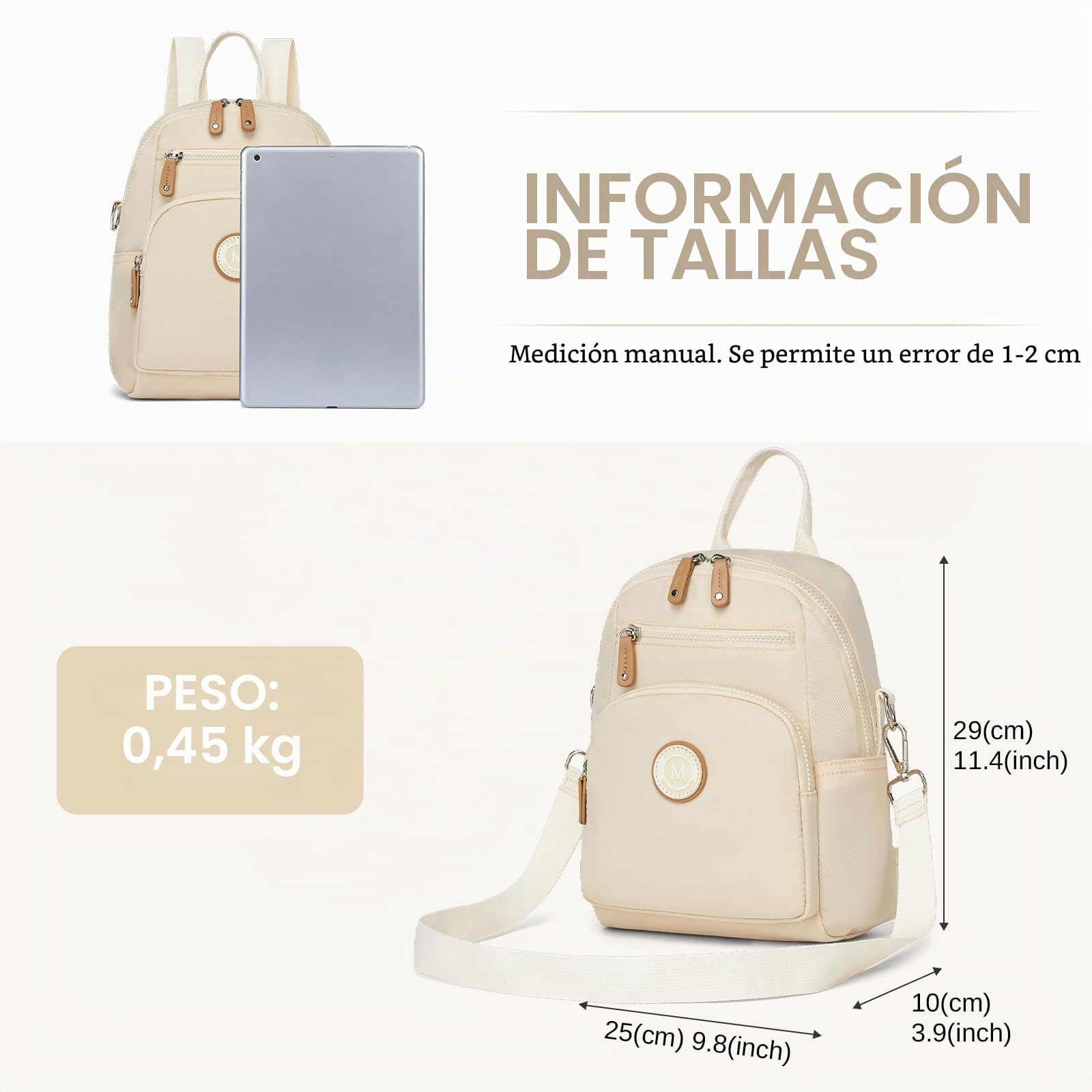 Miss Lulu Mochila para mujer Mini mochila urbana viaje Mochila impermeable Casual Mochila Bolso bandolera Multiusos Bolso bandolera para el trabajo, los estudios Beige