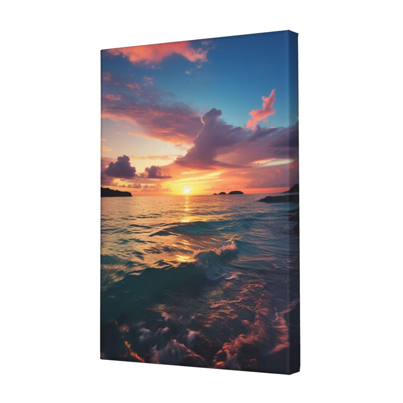FodPand Ocean And Sunset Canvas Wall Art for Living Room Wall Decor 12"x18" Modern Artwork Painting Pictures Hanging Canvas Prints Aesthetic Wall Art for Bedroom Bathroom Office Wallart Decor