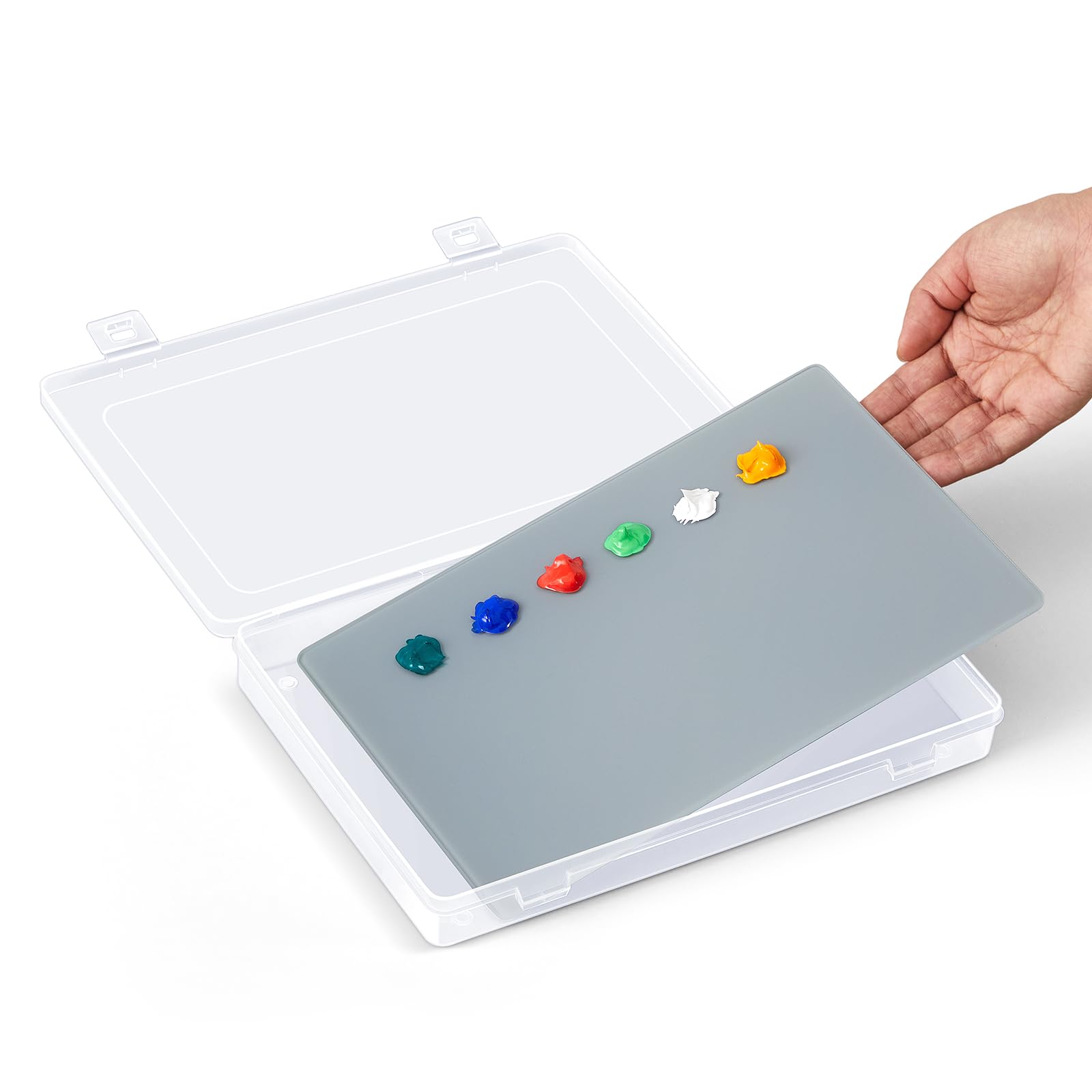 Nuanchu 2 Pcs Glass Paint Palette and Airtight Stay Wet Palette Set, Tempered Glass, Acrylic Seal, Easy Clean for Artist, Miniature Painting, Keep Paint Fresh, Scratch Resistant, DIY, Color Mixing