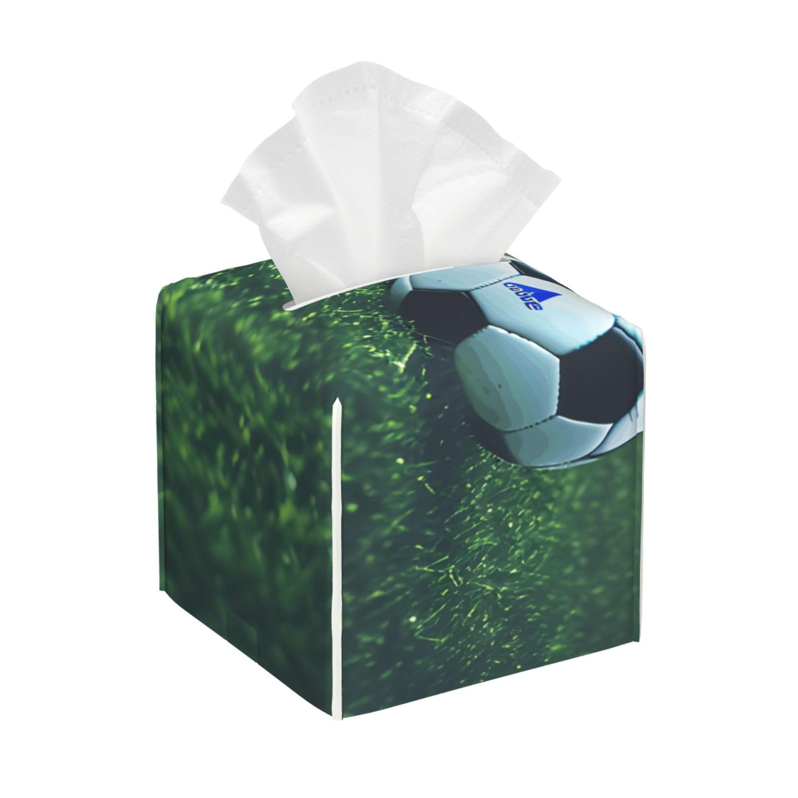 Soccer Ball On Grassy Print Tissue Box Cover Leather Holder Square Facial Paper Organizer Dispenser