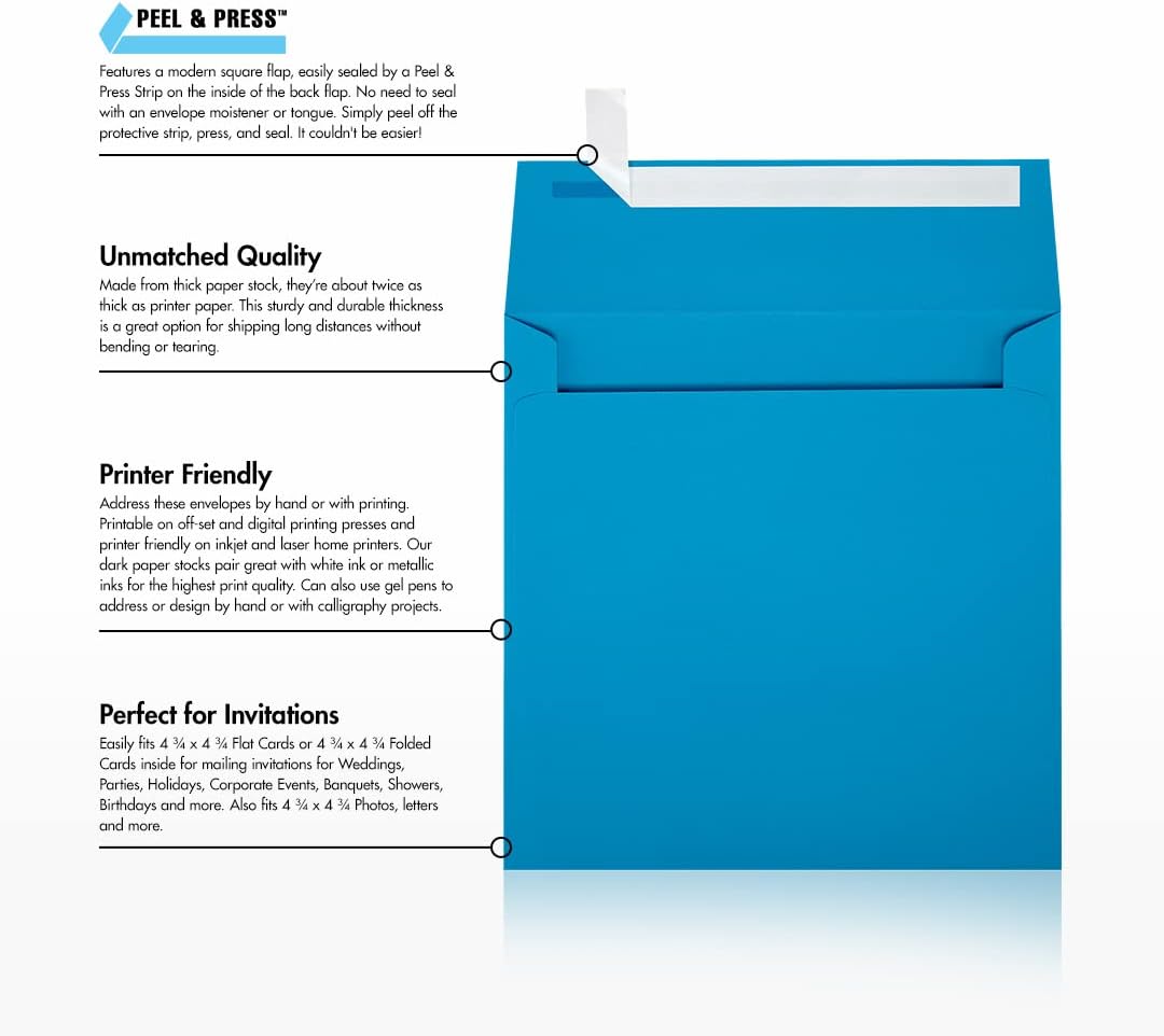 LUXPaper Square Invitation Envelopes | Peel & Press | 5" x 5" | Pool Blue | 80lb. Text | 250 Qty