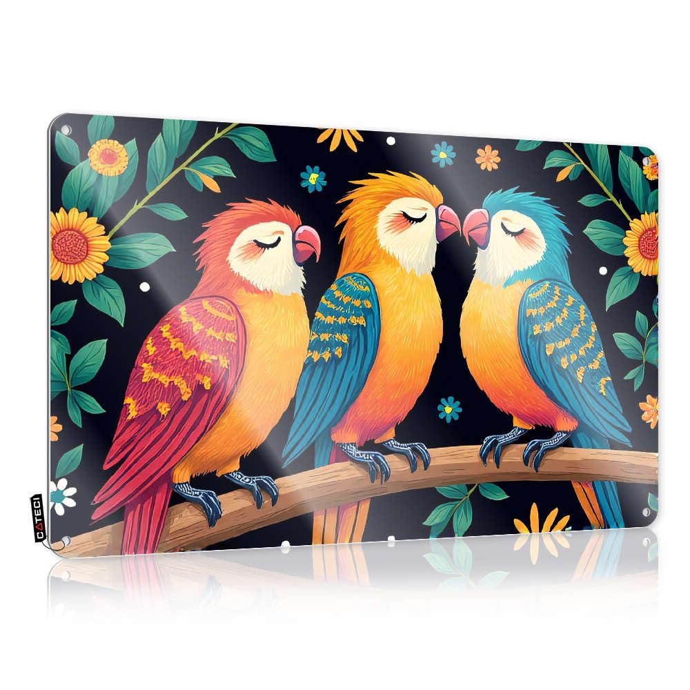 Funny Wall Art Decaor Wall Art - Three Colorful Parrots Perched On A Branch Surrounded By Flowers. Wedding Gift Preppy Retro Style Decoration For Balcony(30X40CM)