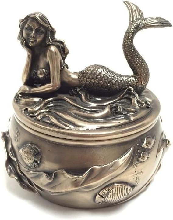 SUMMIT COLLECTION Art Nouveau Antique Bronze Mermaid Calypso Embellished Trinket and Jewelry Box