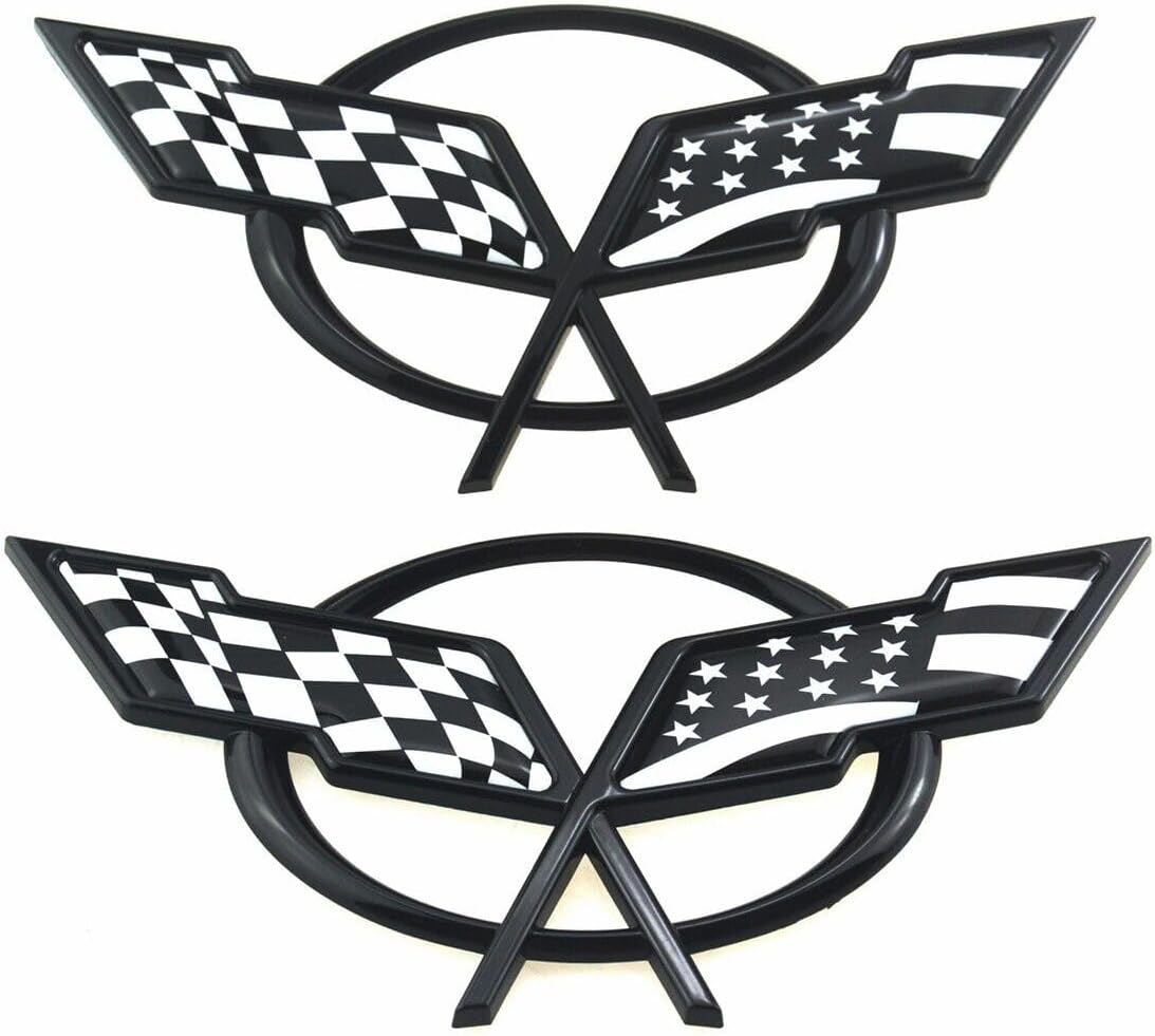 Pair Set 1997-2004 Corvette C5 Front Nose Emblem and Rear Deck Lid 3D Crossed Flags Badge Replacement for Corvette (Rear Deck Emblem Only(US Flag 1)