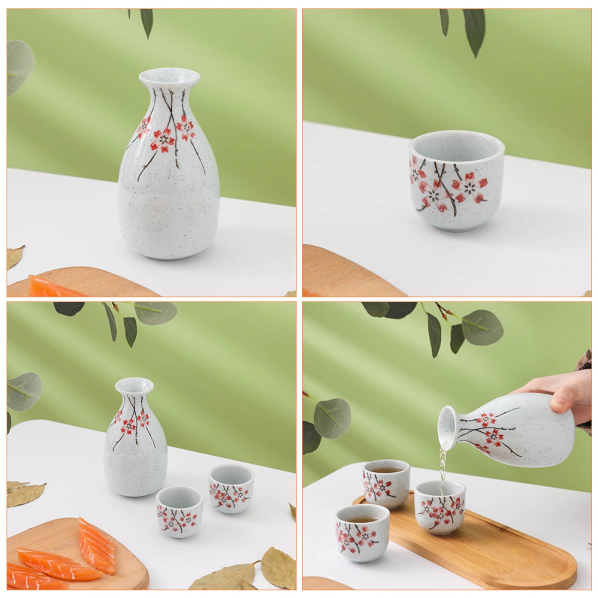 ULTECHNOVO Juego Japonés de Sake de Cerámica Tetera y Tazas en Color Claro