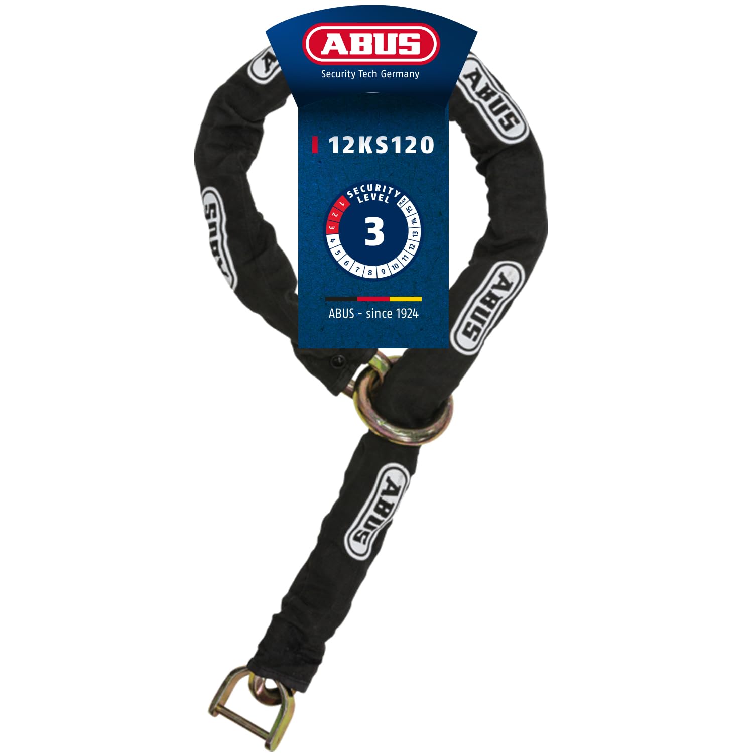 ABUS Cadena 12KS para candado de disco de freno Granit Detecto XPlus 8008 - Seguridad adicional para motos - Cadena de 12 mm de grosor con tubo textil