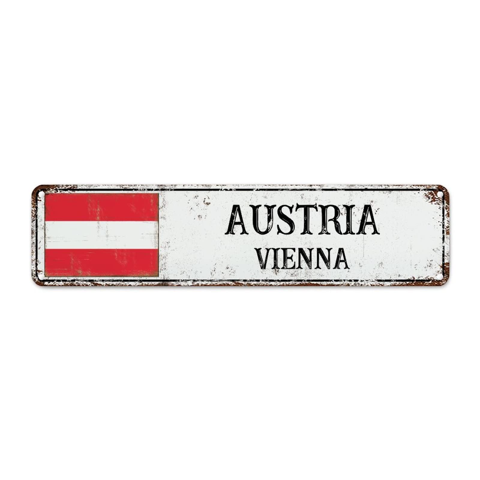 WoGuangis Austria National Flag Aluminum Metal Sign Vienna City Retro Vintage Tin Metal Sign Country Souvenir Metal Tin Sign Quality Metal Sign for Street Front Porch 12X3In