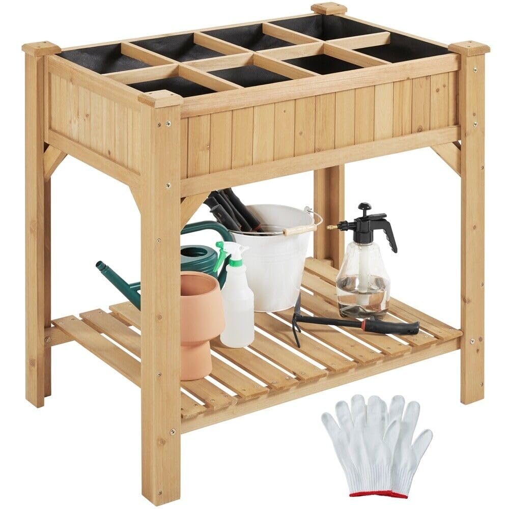 Fioriera rialzata in Legno a 2 Livelli con ripiano e griglia di Coltivazione - Ideale per Verdure, Erbe aromatiche e Fiori - Perfetta per Il Giardinaggio salvaspazio