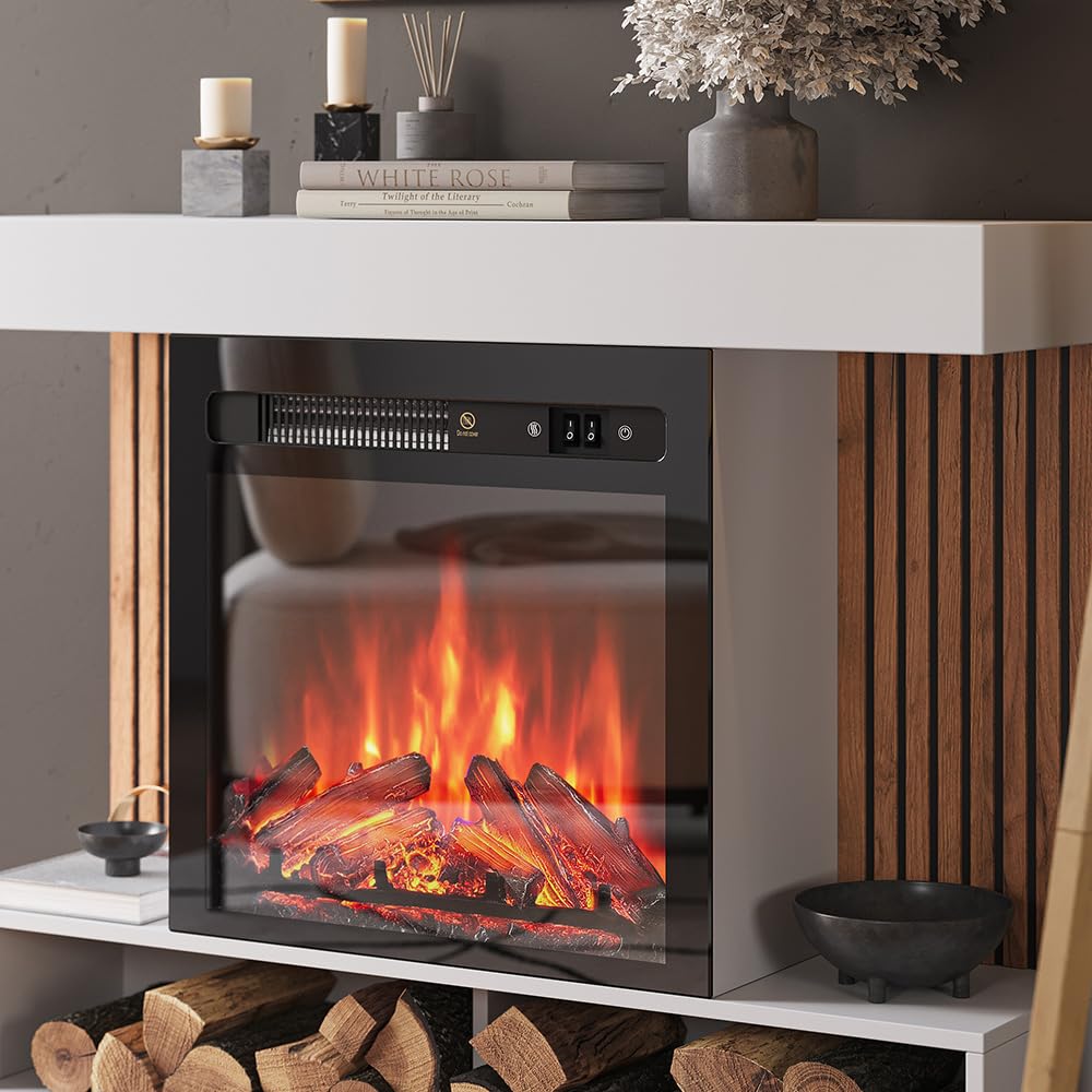 Vicco Caminetto elettrico "Lynea", Bianco, 100 cm | con effetto fiamma realistico e riscaldatore da 1800W, utilizzabile a parete o autoportante