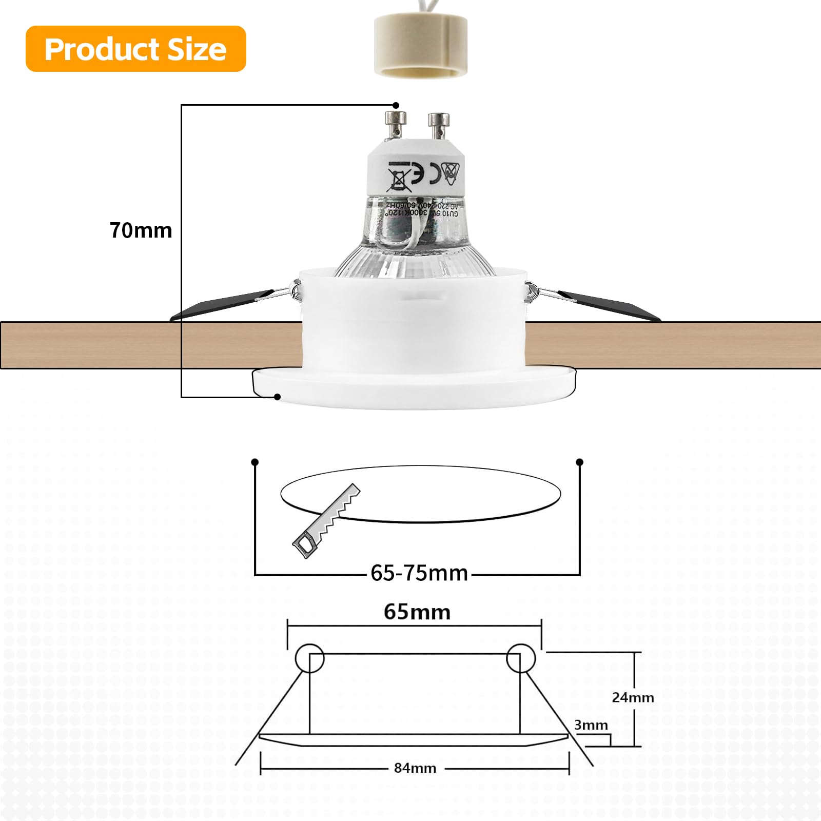GeyouLux 4x Spot LED Encastrable IP65 Cadre Avec Douille GU10, Spots de plafond en Fer Blanc, Rond plat Spots Salle de bain spot cadre d'encastrement 68mm pour extérieur- intérie