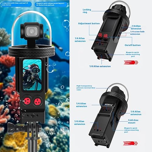 Miniatura 2 de Funda impermeablealeación de aluminio para DJI Osmo Pocket 3, soporta conexión de adaptador magnético, impermeable hasta 262.5 ft, resistente a la