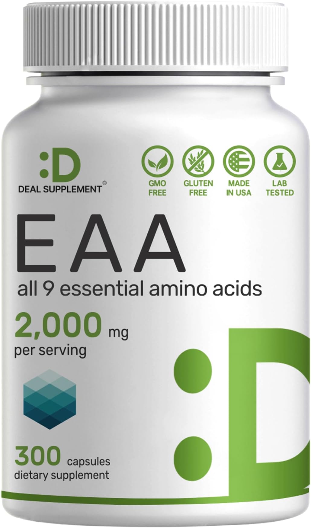 Essential Amino Acids (EAA) 2000mg Per Serving, 300 Capsules – Unflavored - 9 in 1, All BCAAs (Branched-Chain Aminos) – Lean Muscle Support & Natural Pre Workout Supplement