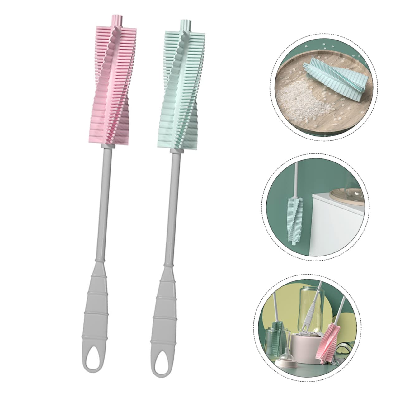 ibasenice 3 Set Spazzola Per Bottiglie Pennello A Manico Lungo Scovolino Per Biberon Borracce Termiche Bottiglie Termiche Cleaning Brush Spazzola Per Ciuccio Girevole Pp 2 Pezzi * 3