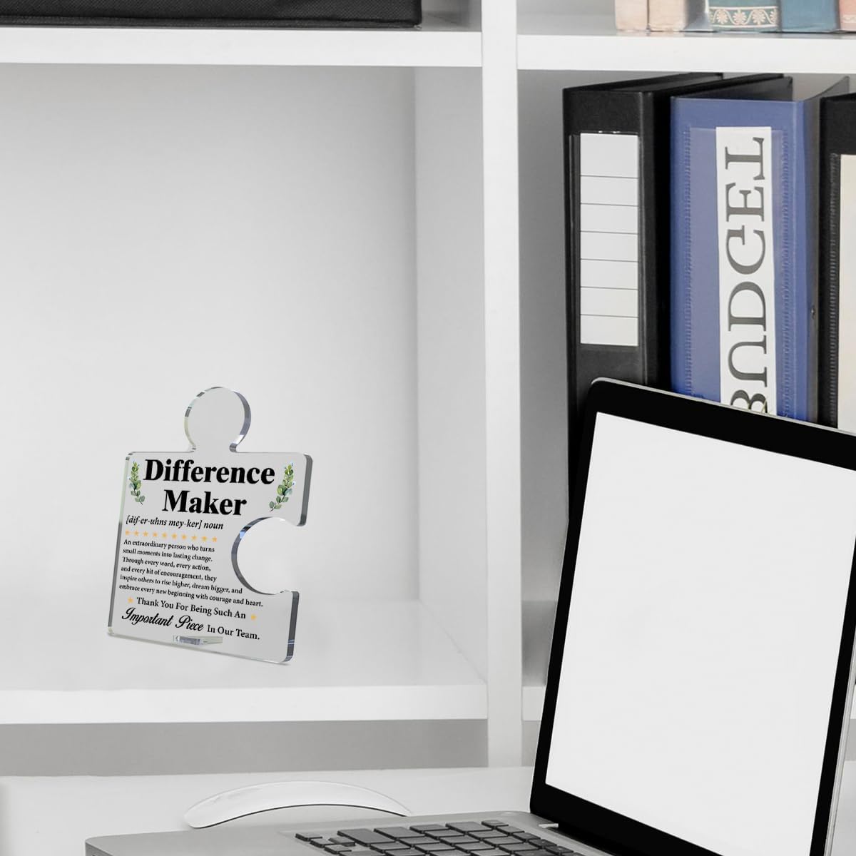 Difference Maker Gift Employees Staff Appreciation Gifts Thank You Gift for Work Team Employees Coworkers Staff Acrylic Puzzle Piece Plaque Sign Office Desk Decor - Image 5