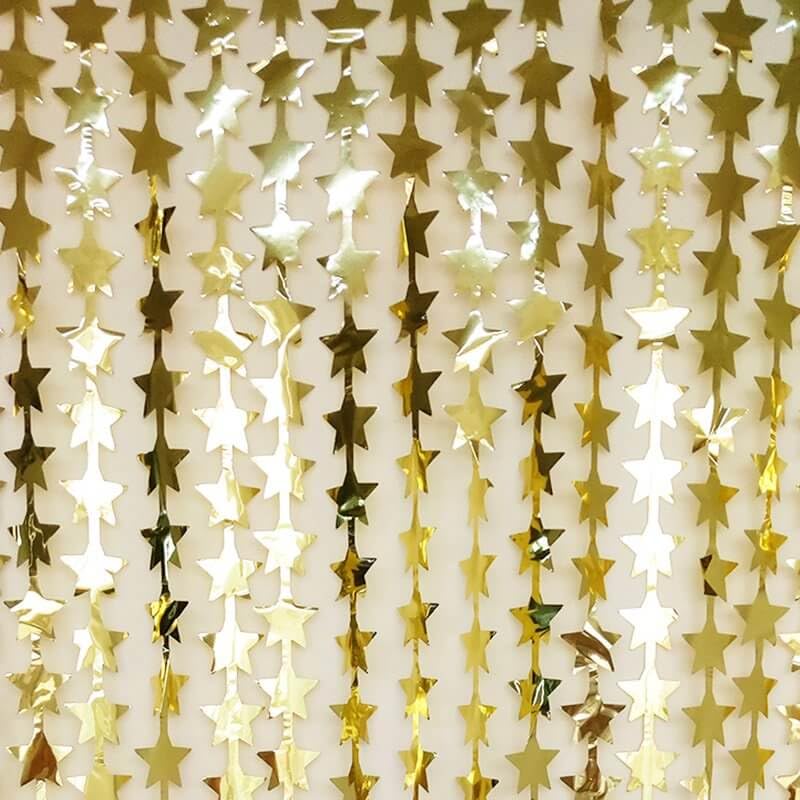 Party Port Gold Star Shape Metallic Foil Fringe Curtains for Tableware Window Door String Curtain Wedding Birthday Photo Booth Backdrop Party Tassel Screen Supplies (Gold,4 x 6ft)-image-32