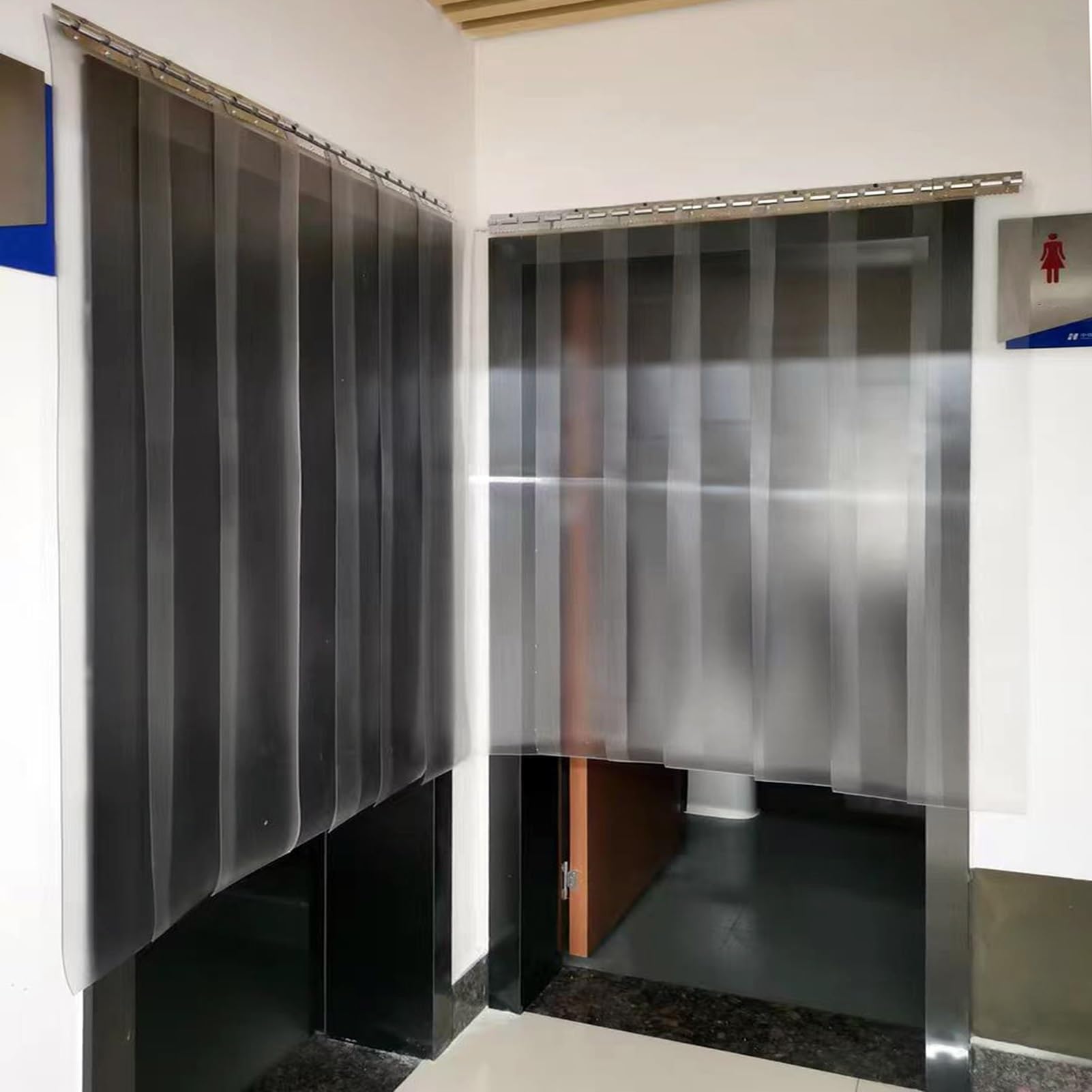 Porta a strisce in PVC, cella frigorifera, magazzino, ristorazione, vinile, plastica trasparente, rotaia e morsetti in acciaio inossidabile(120x230cm/47.24x90.55in)