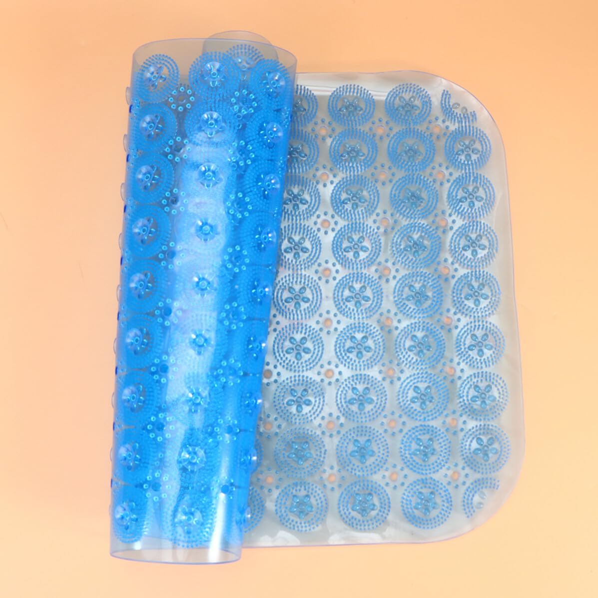 Alfombra de Bañera Antideslizante de PVC Azul con Ventosas | Acabado Texturizado, Superficie con Agarre, Diseño para Ducha y Bañera