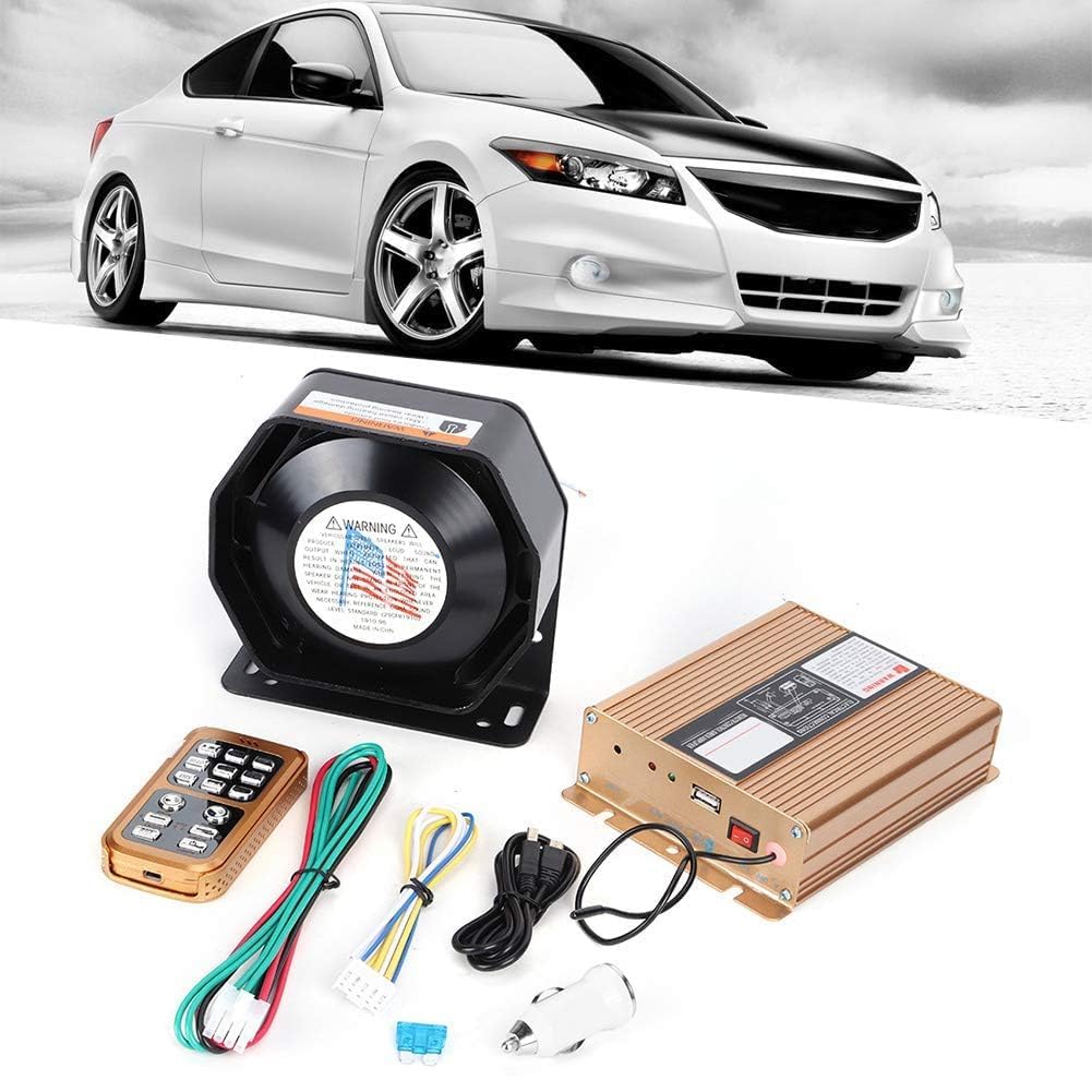 Alarme D'avertissement de Voiture, Yctze 12v Alarme D'avertissement de Voiture 18 Tons Haut-parleur de Sirène sans Fil Klaxon de Sécurité Mains Libres avec 2 Lumières LED