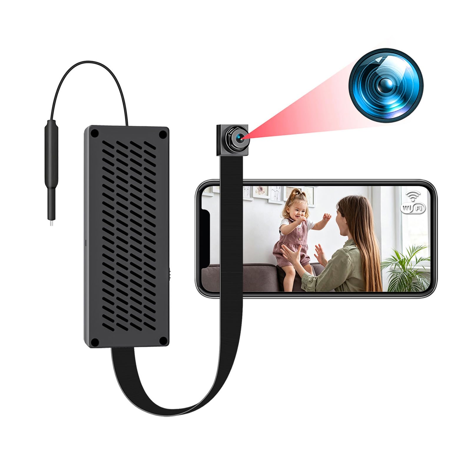 OTADUG Mini Telecamera Wifi, Videocamera Sorveglianza Interno, Telecamera Wifi Interno, con Visione Remota in Tempo Reale, Rilevamento del Movimento, Avvisi via Email