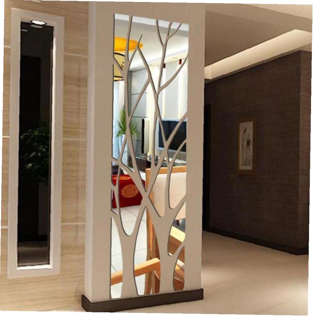 Fituenly Autocollant Mural Arbre 3D Miroir - Décor Acrylique 38x75cm Salon Chambre