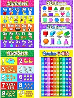 Educational Preschool Poster for Toddler and Kid with Glue Point Dot for Nursery Homeschool Kindergarten Classroom - Teach Numbers Alphabet Colors Days and More 16 x 11 Inch (4 Pieces, Style C)