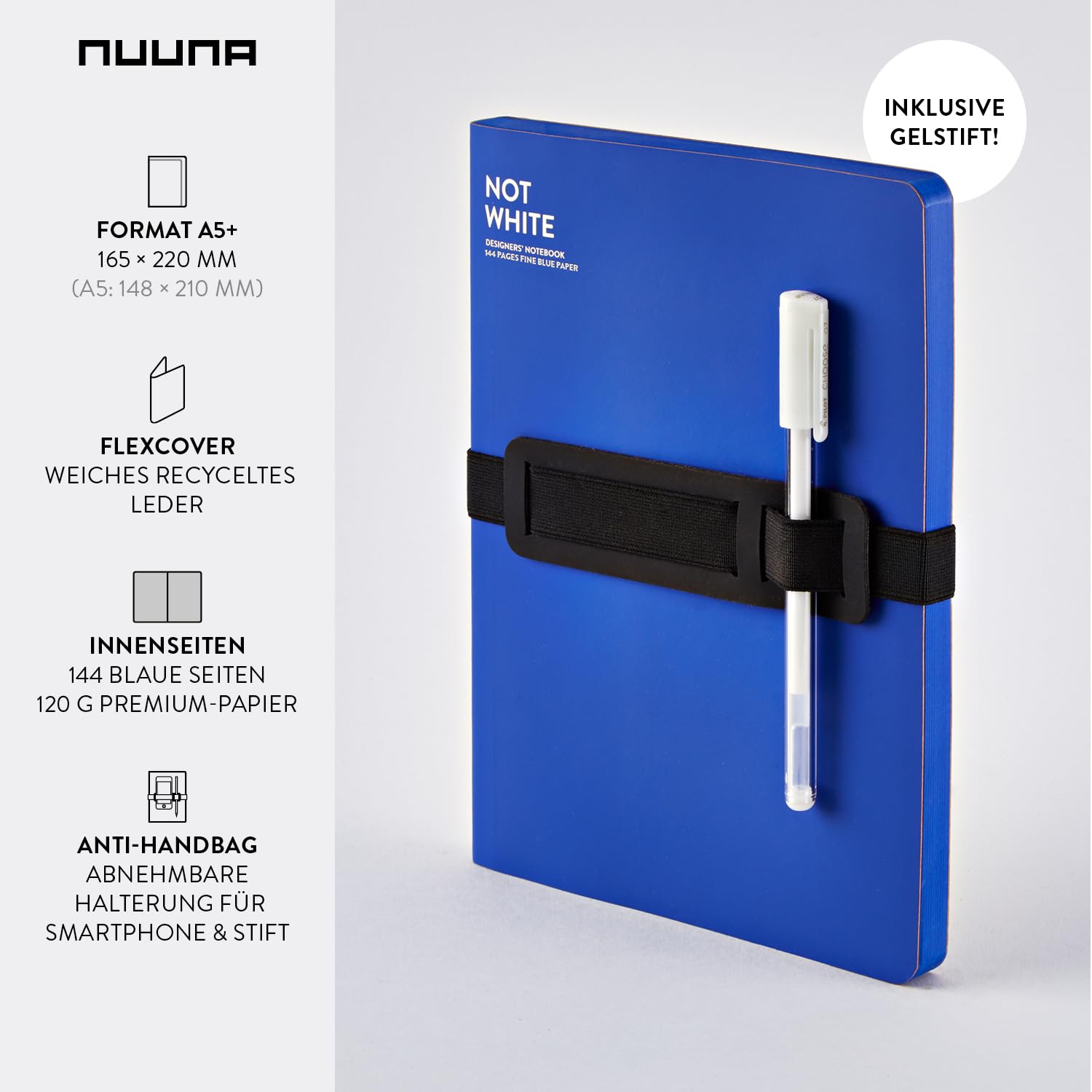 Nuuna Notizbuch A5+ Not White L Light - Blau, Leder blau