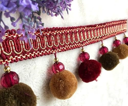 bnjlSDATwr fringe trim， Fringe Trim Tassel,Curtain Applique,3 Meters Pompom Ball Ribbon for Edging Crafts DIY Sofa Decoration(Purple Red)