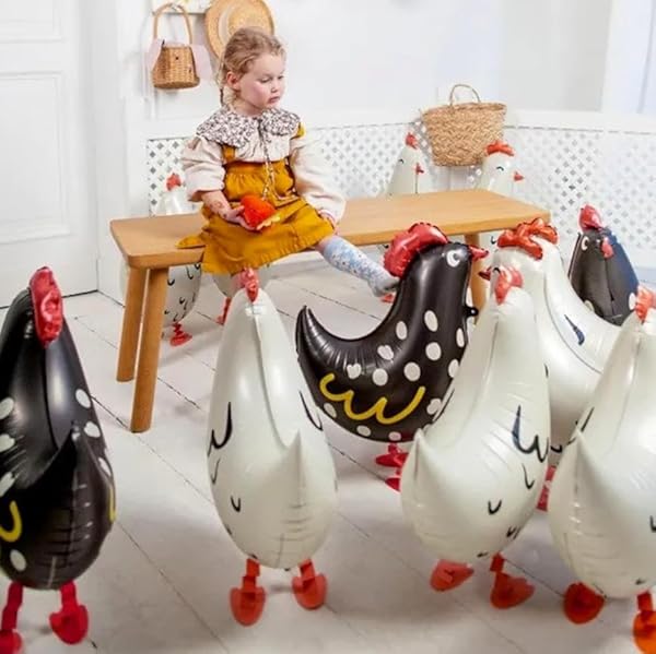 8pcs walking chicken animal balloons,white and black chicken walking balloons animals birthday party decorations supplies by CYMYLAR - Image 2