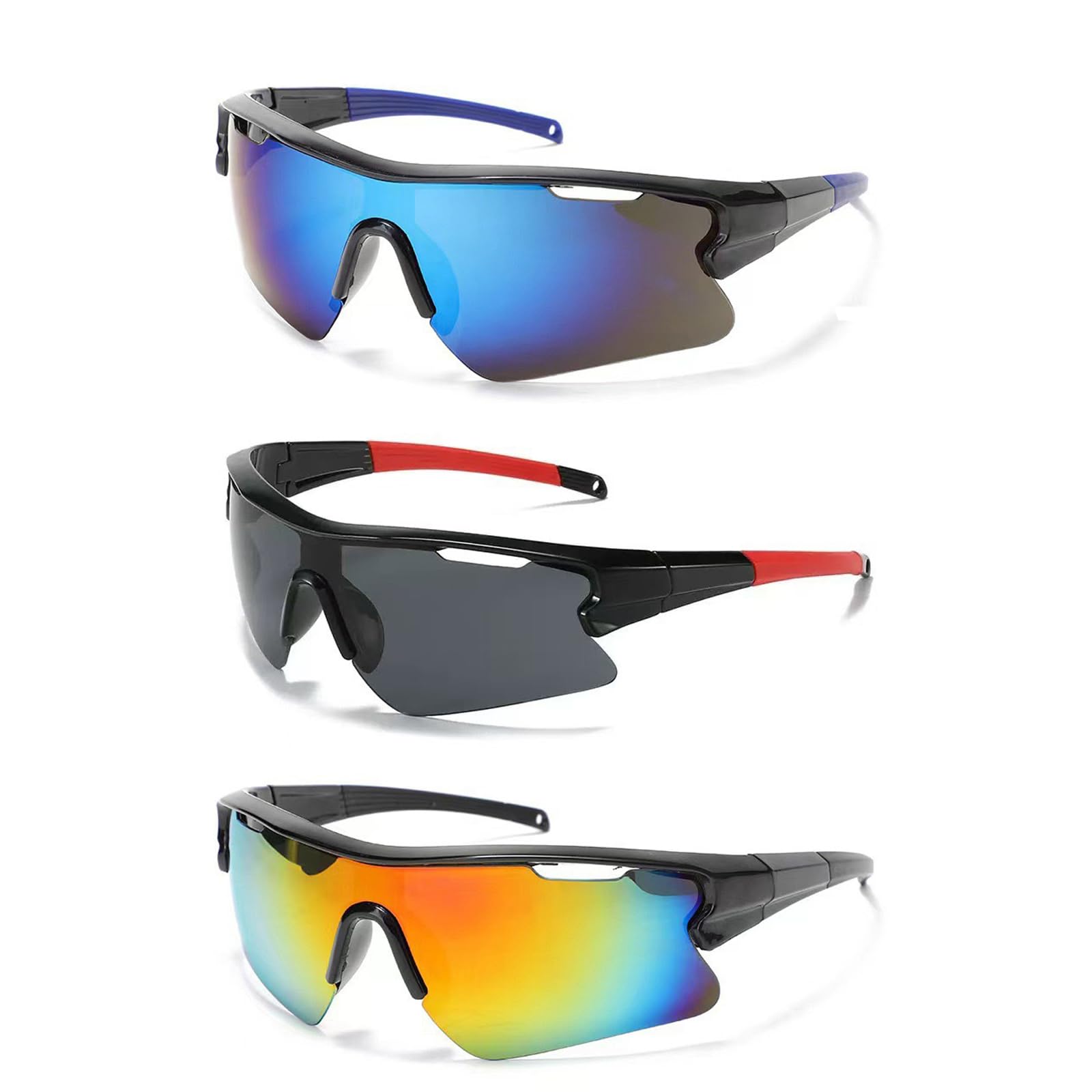 JIAXULER 3 PCS Cycling Glasses, Sports Sunglasses for Men & Women with UV400 Polarized Lenses, Windproof Lightweight Bike Glasses for Outdoor Cycling, Running, Fishing, Driving (3 Colors)