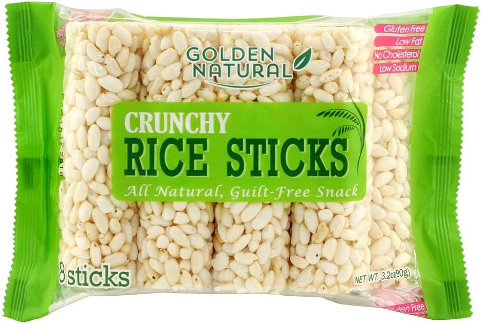 Golden Natural Crunchy Rice Sticks, Guilt-free 8 Sticks, 3.2 oz, (Pack of 12)
