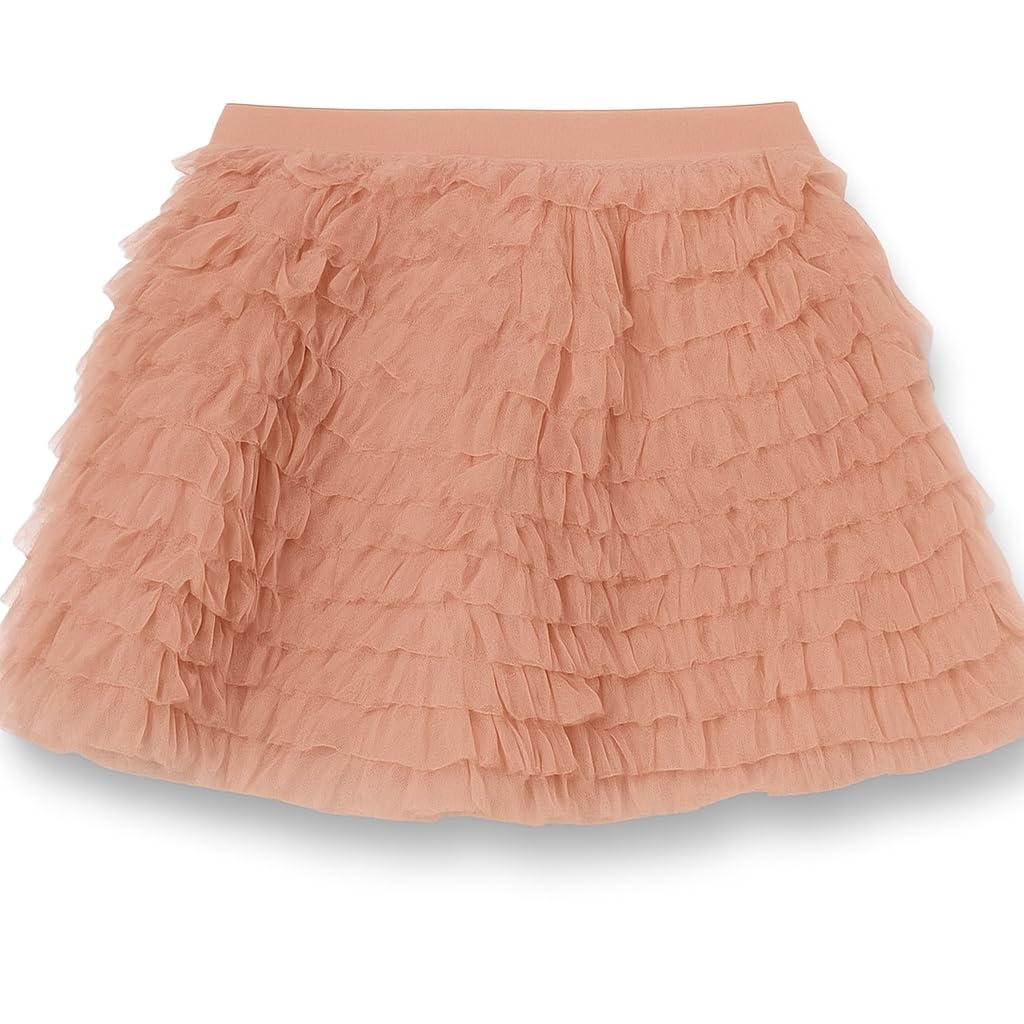 Generico Gonna Tulle Bambina Elegante con Balze e Glitter – Gonna Rosa Principessa per Cerimonia, Danza e Occasioni Speciali