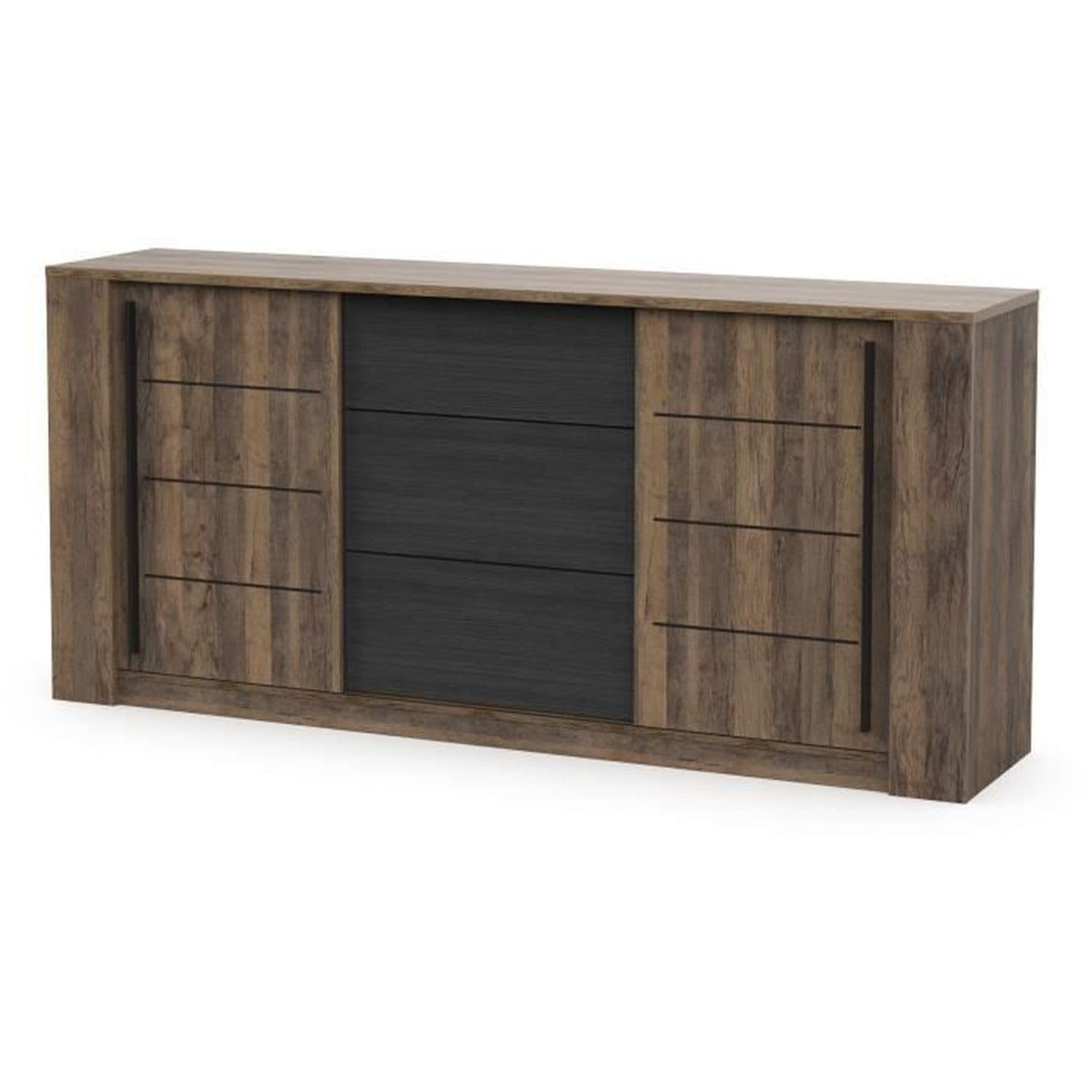 Buffet Original 2 Portes & 3 Tiroirs – Style Industriel – Coloris Bois Brûlé & Noir Charbon - 200 x 90 x 45 cm