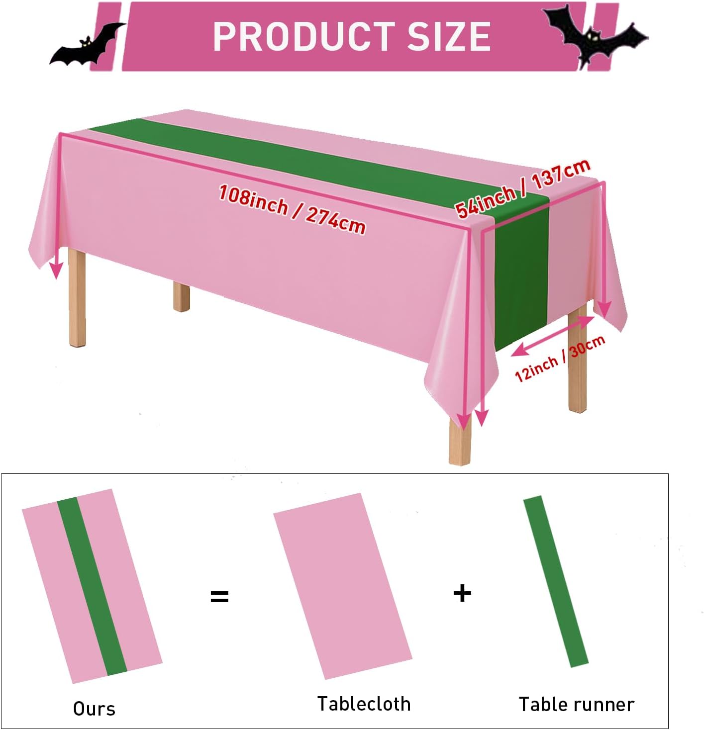 8Pcs 2in1 Witch Birthday Party Decorations Tablecloth, 54" x 108" Pink and Green Kitchen Table Cloth Disposable Rectangle Plastic Table Cover for Kids Baby Shower Wedding Party Supplies image 2