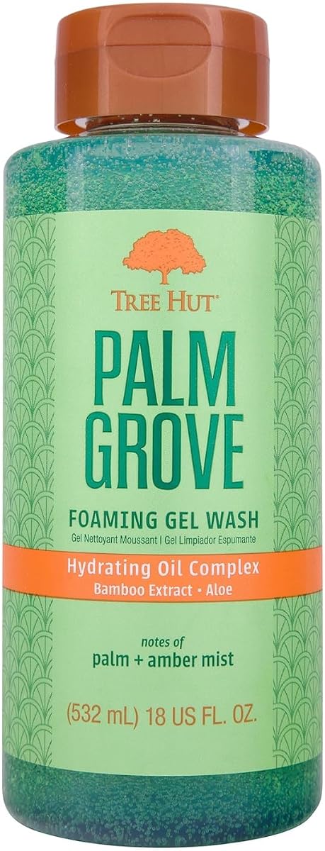 Jabón corporal espumoso Palm Grove, 18 onzas líquidas | Gel de ducha nutritivo e hidratante con manteca de karité y aceites esenciales, piel suave y tersa, limpiador suave para todo tipo de piel