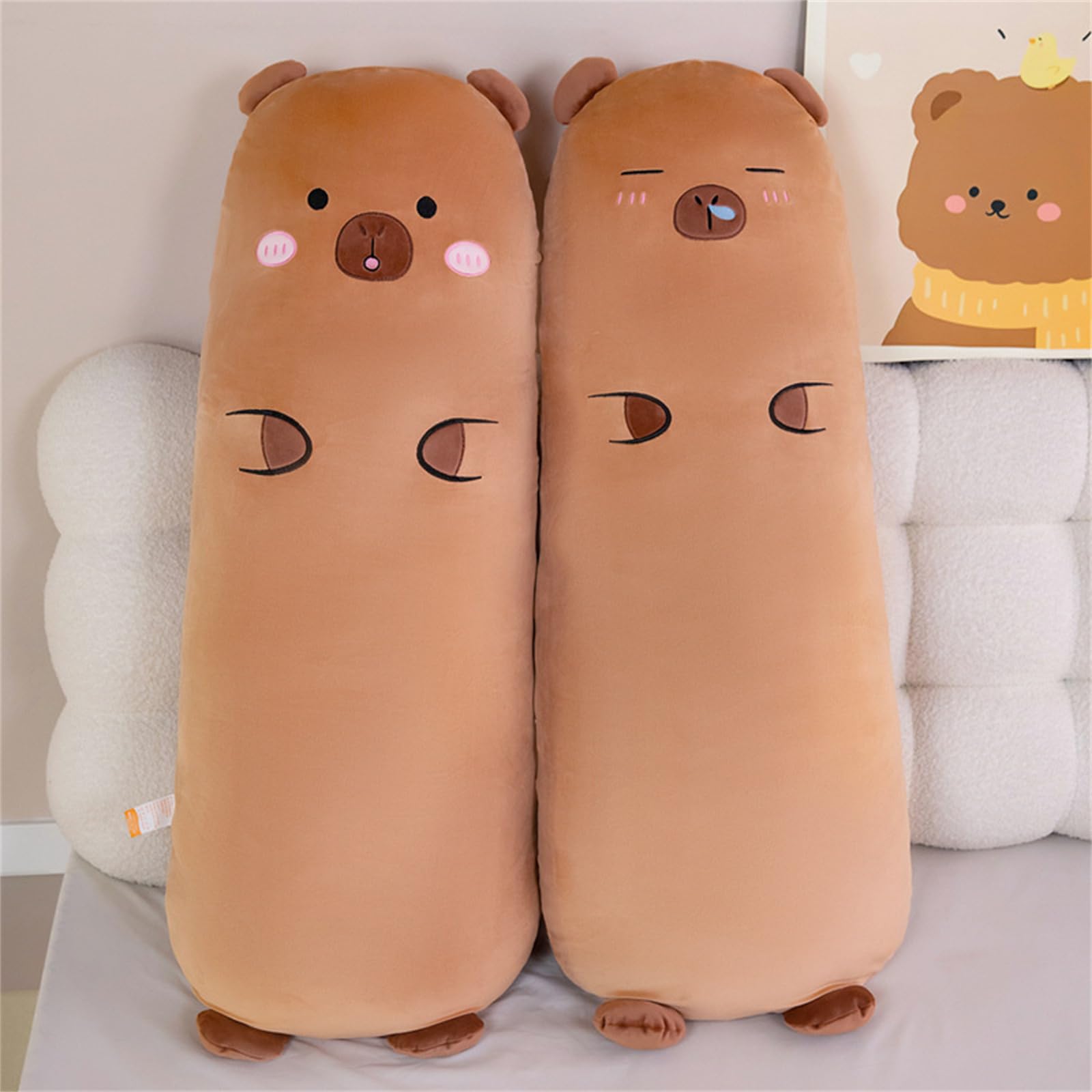 Kuscheltier Capybara Plüschkissen Stofftiere Lang Plüschtier Ausgestopftes Tier Spielzeug Kuschelkissen Geschenk Plüschkissen Kinder Seitenschläferkissen Tier (120cm,Schläfriger Stil)