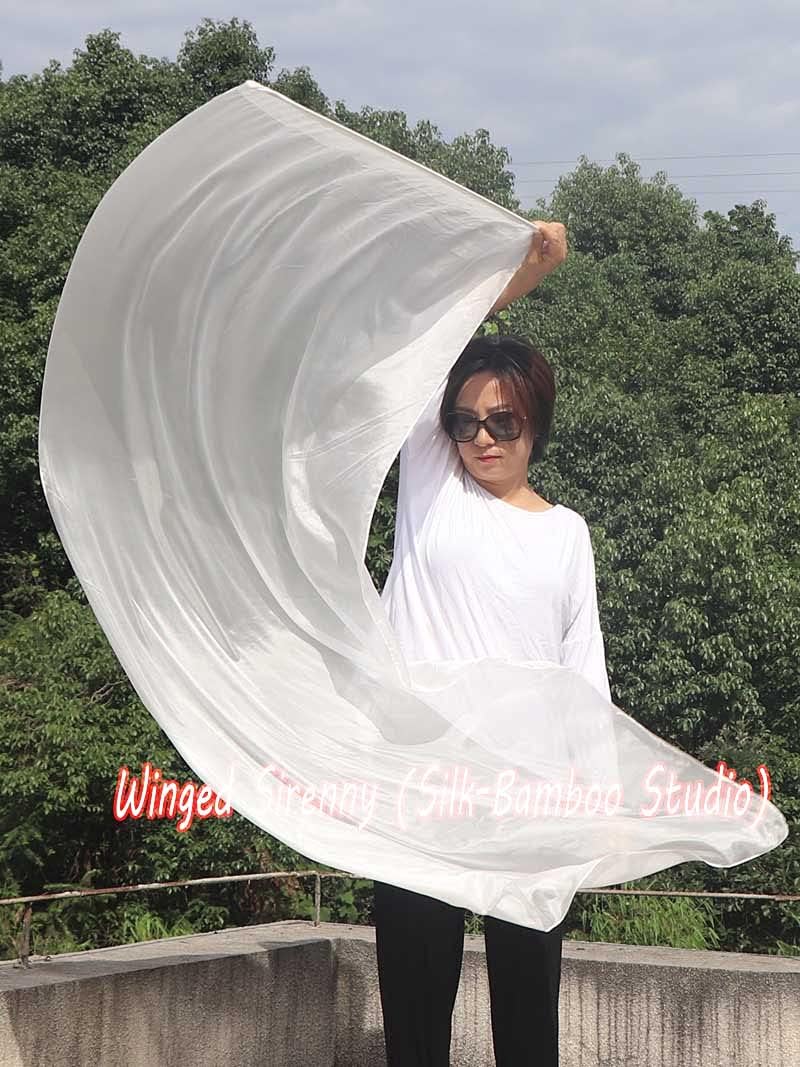 Winged Sirenny 70" Silk Worship Flags with Flex Rods, Handpainted Feather Light Fluid Translucent Silk Banner (plain white)