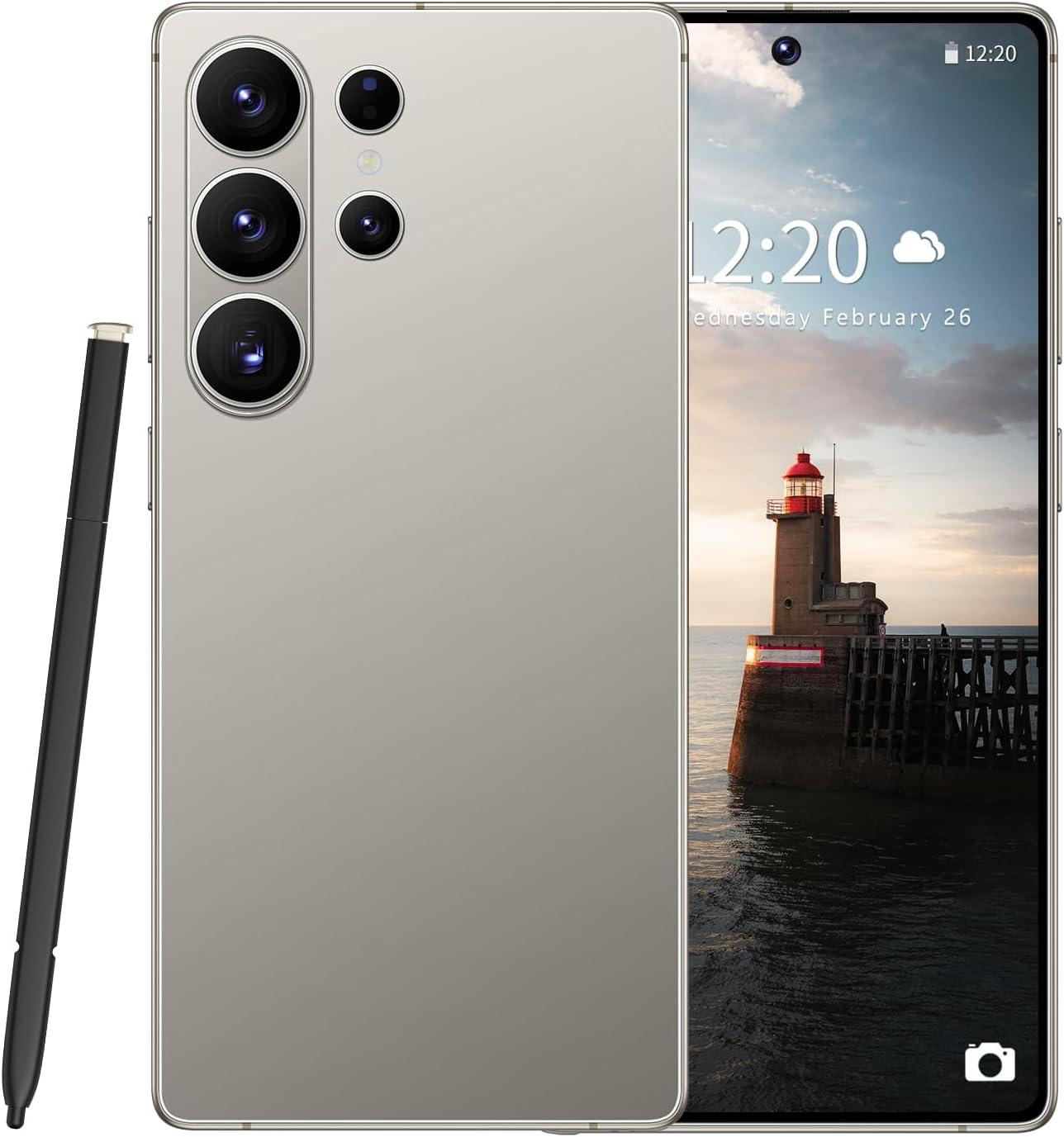 Huness S26 Ultra Unlocked Phone,Built in Pen The Phone,Cell Phone Battery 7000mAh 6.99" HD Screen,Android 15 16+512GB Smartphone,Dual SIM/5G/Face ID/Fingerprint Lock/GPS (Grey, 16+512G)