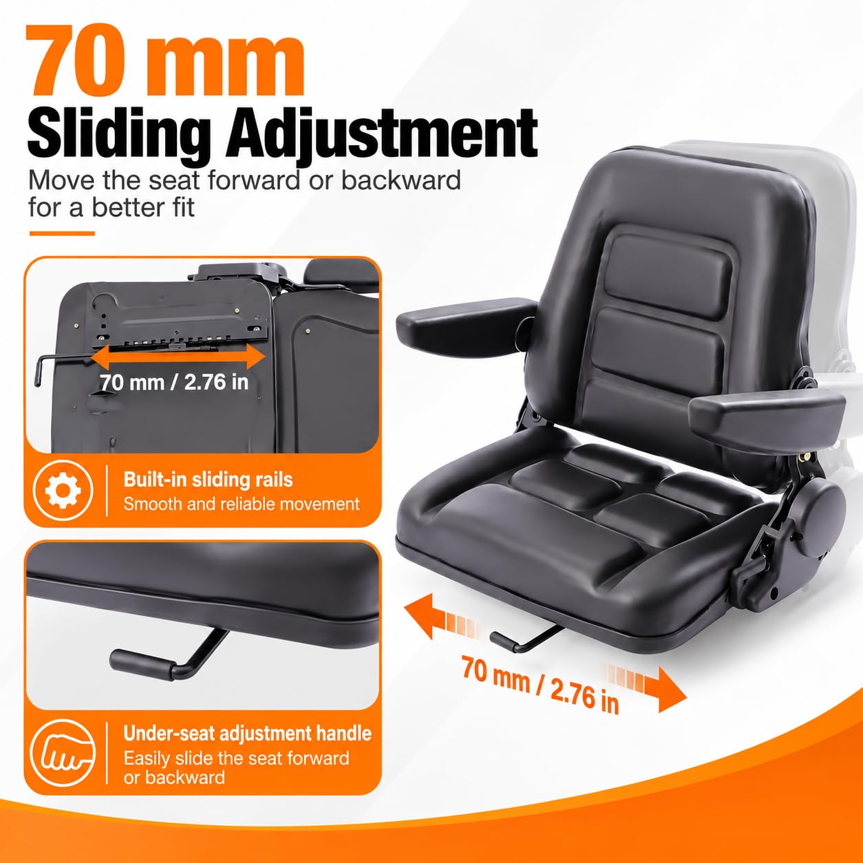 Siège de Tracteur avec Dossier Réglable Universel Siège Chariot élévateur,Pliable,en PVC cuir, Imperméable,Pour Tondeuse à Gazon, Bulldozer, Excavateur