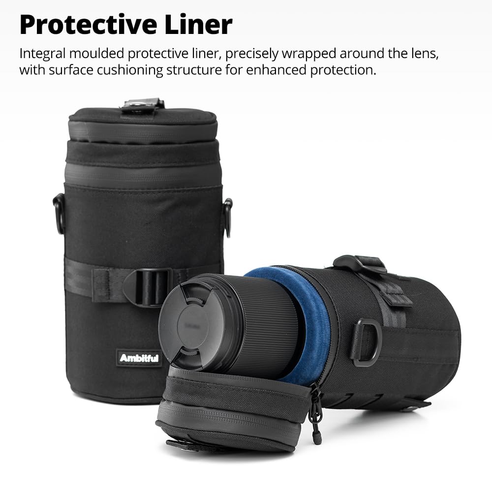 Ambitful Thick Camera Lens Pouch Case, Water/Dust/Shock Protection Lens Pouch for DSLR Camera Lens Compatible For Sony, Nikon, Canon, Fujifilm, Tamron Fits Lenses Below, 100 × 165 mm, 100 × 165 mm