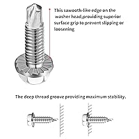 Vista 3 de Bisagra de puerta de garaje y tornillos de soporte, #14 x 3/4 pulgadas, cabeza hexagonal dentada chapada en zinc, tornillo autoperforante, Tek
