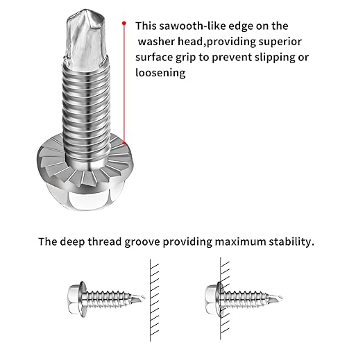 Miniatura 3 de Bisagra de puerta de garaje y tornillos de soporte, #14 x 34 pulgadas, cabeza hexagonal dentada chapada en zinc, tornillo autoperforante, Tek y