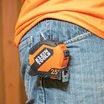 Klein Tools 9525 Tape Measure, 25-Foot Compact Double-Hook Imperial Measuring Tape with Finger Brake, Nylon Blade, Easy to Read Bold Lines