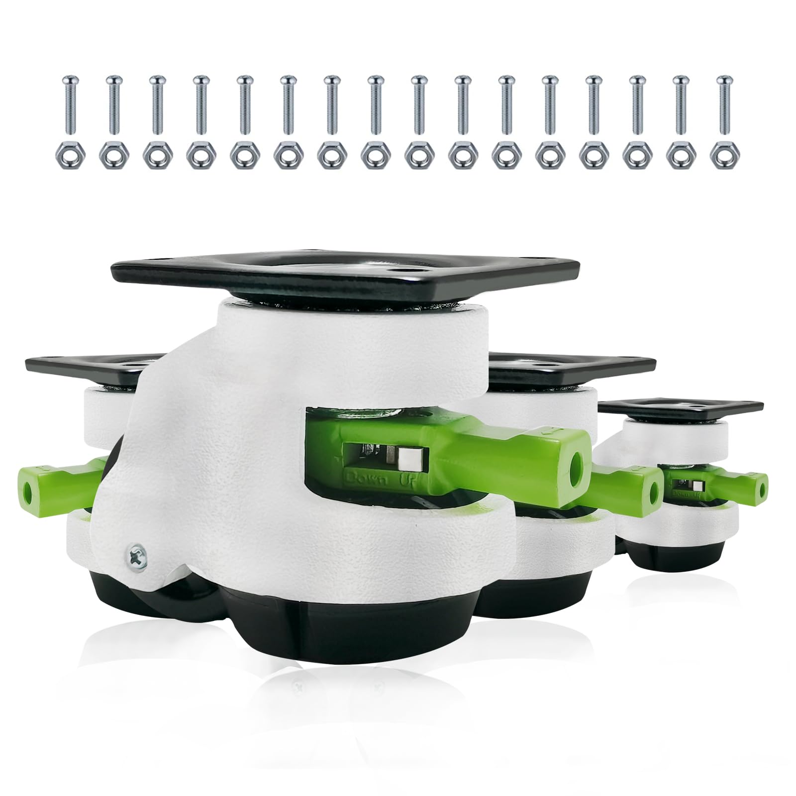 Photo 1 of 4 Pack Leveling Casters with Ratchet Handle, Adjustable Heavy Duty Casters, Retractable and 360 Degree Swivel Castors, Quiet and Floor-Friendly, for Workbench, Equipment, Swivel Castor Wheels (T100)