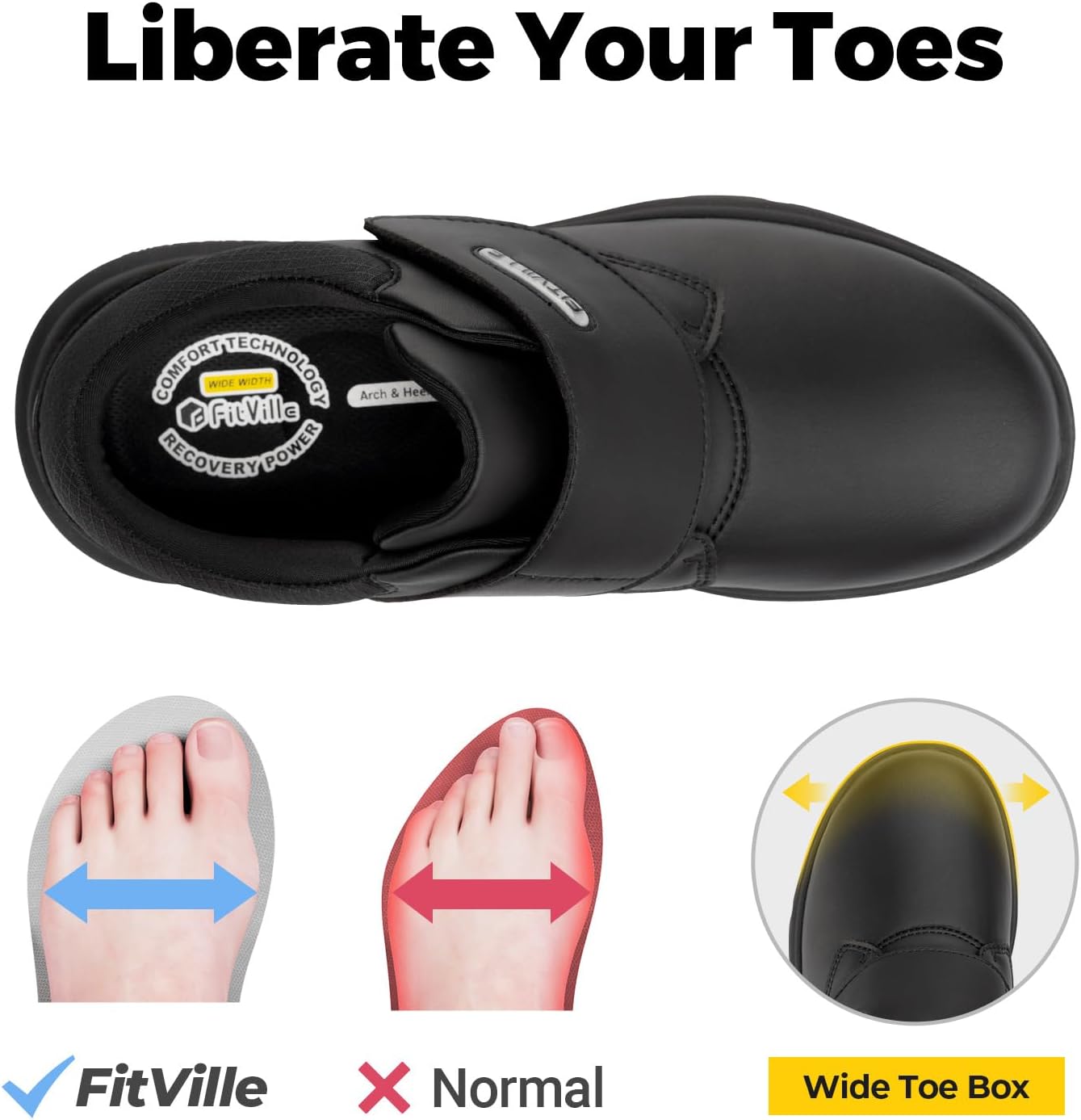 FitVille Diabetic Shoes for Men Extra Wide Comfortable Leather Walking Shoes Hook & Loop Orthopedic Dress Sneakers for Edema and Swollen Feet - Image 5