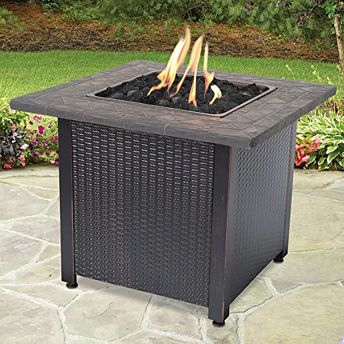 Endless Summer 30 Inch Square 30,000 Btu Lp Gas Outdoor Fire Pit Table W/ Mosaic Resin Mantel, Steel Wicker Design Base, And Brown Fire Glass, Bronze #TOP5
