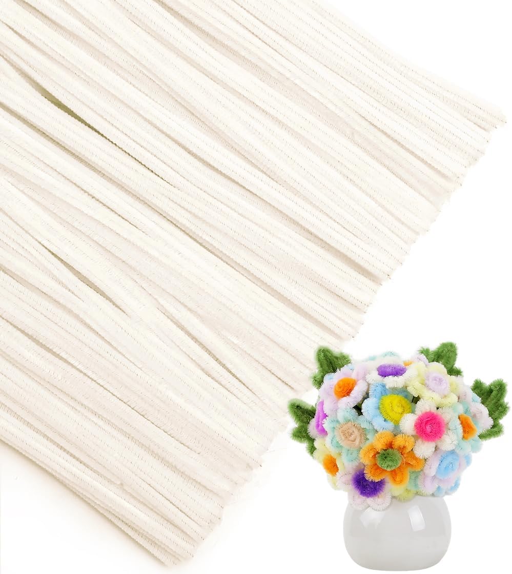 Heavy Fur Multicolor Thick Pipe Cleaners for DIY Craft Flowers - 8mm Fuzzy Chenille Stems for Kids Craft Supplies,Flower Making, Creative School Projects, Home & Party Decor (Off White)-image-34