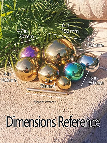 Pangmao Gazing Mirror Ball Rainbow Gold Stainless Steel Hollow Ball Combination 50-150Mm Mirror Globe Polished Shiny Sphere, Floating Pond Balls Seamless Ball For Home Garden Ornament (Gold L 8Pcs) #TOP5