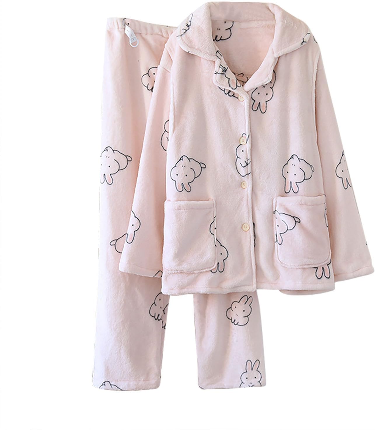 Mzkdieey Fuzzy Pajamas Set for Women Winter Warm Fluffy Flannel Loungewear Soft Fleece Pj Pants 2 Piece Plush Sleepwear